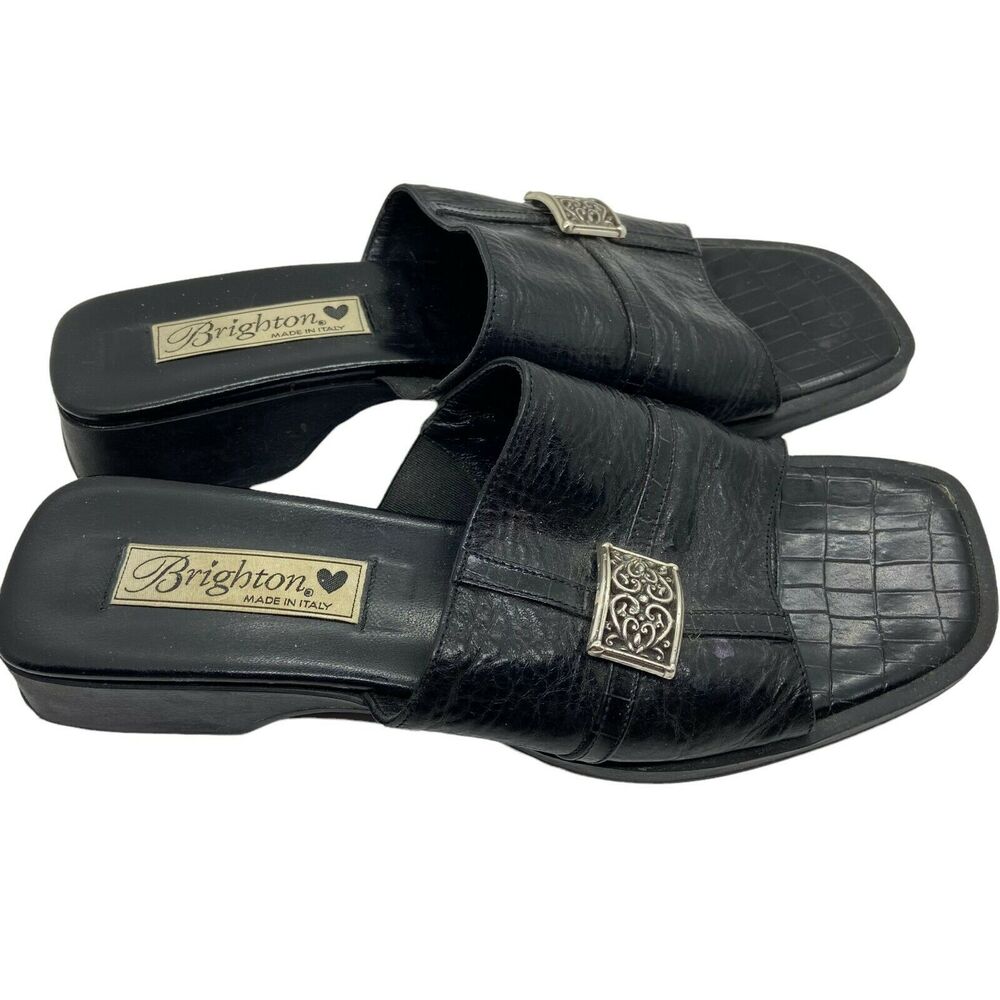 Brighton Slide Sandal Womens Beth Sassy Black Leather Casual Slip On Size 8 M